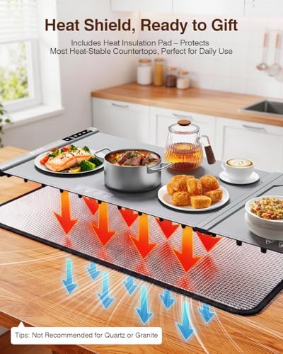 54'' Food Warming Mat with Heat-Resistant Pad, Expandable XXL Warming Mats for Food, 99H Timer & 7 Temps, Child Lock, Switchable℃/℉, Portable Electric Warming Trays for Parties, Buffets & Daily Use - Image 2