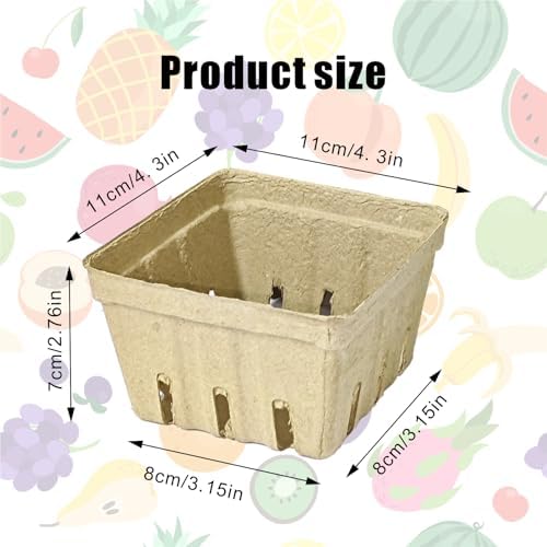 40 Pack Natural Pulp Fiber Berry Basket,Small Molded Produce Vented Basket - Image 2