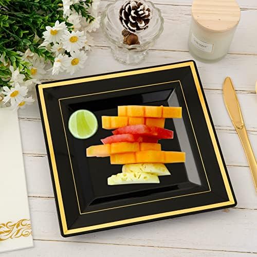 JOLLY CHEF 60 Pack Plastic Plates With Gold Rim 9.5 Inch Disposable Plates - Image 6