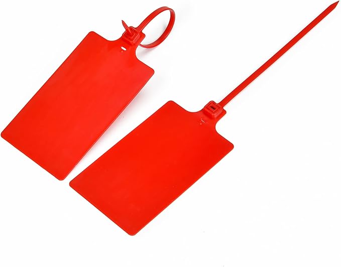 100 Red Plastic Writable Shipping Tags - Large, Waterproof, Hanging Label Tags with One Permanent Marker Pen