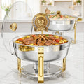 6.5QT Chafing Dishes for Buffet, 2 Pack Round Gold Buffet Display Set by Warmounts