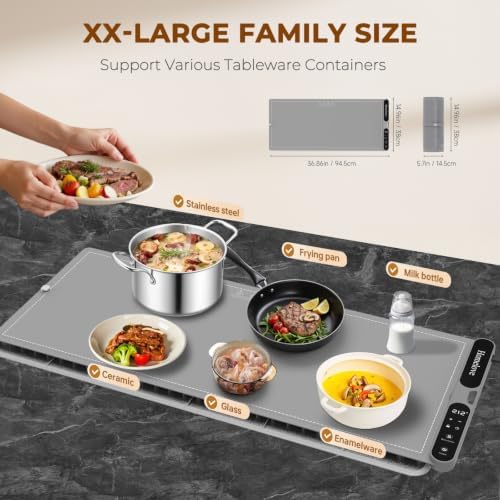 Homelove Warming Mat for Food - 7 Temps, 8H Timer, for Buffets Party Grey - Image 4