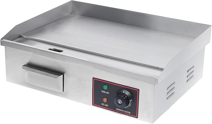 Commercial Electric Grill 110V 3000W Countertop Flat Top Griddle Nonstick Stainless Steel Teppanyaki Grill, Temperature Range 122-572°F for Restaurant, Canteen, Snack Bars 21.3"x11.8"