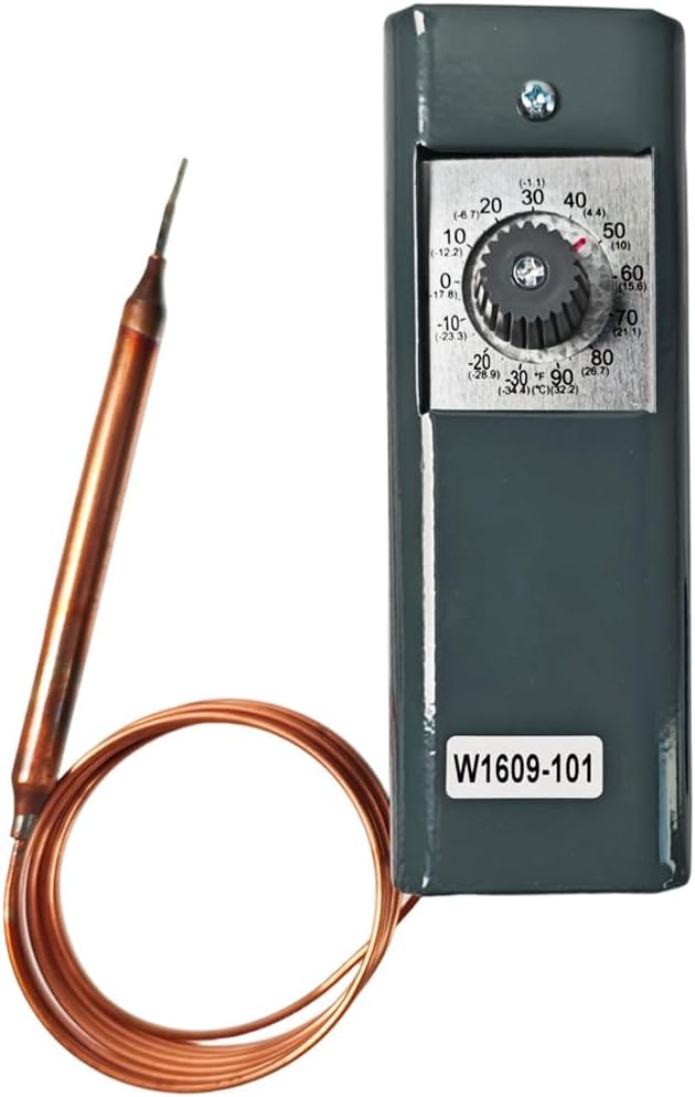 Refrigerator Thermostat Temperature Controller, Replacement for W1609-101 Compatible Units, Universal Fit for Freezers/ACS/Cold Rooms (-34°C to 32°C) with 5ft Capillary, OEM 88965-1