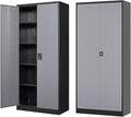Metal Storage Cabinet-72” Tall Steel File Cabinets with Lockable Doors and Adjustable Shelves-Black&Gray Steel Storage Cabinet for Kitchen, Office, Garage
