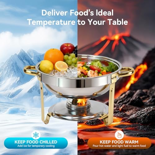 4-Pack Chafing Dish for Buffet Set, 6QT Round 304 Stainless Steel Buffet Food Warmers – Complete Set with Full Accessories for Catering, Wedding Events, Parties & Dinners - Image 5