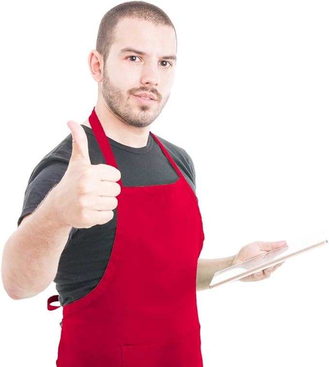 Red Plain Bib Aprons Bulk for Women Men Adult with 2 Front Pockets(Red,15 PCS)