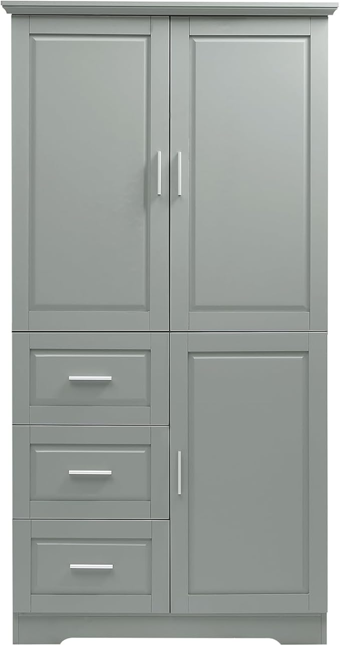 62.2" Wide Storage Cabinet Pantry Cupboard with Doors and Drawers for Home Kitchen, Bathroom and Living Room, Adjustable Shelf, White