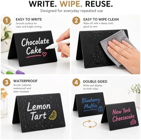 20 Pack Acrylic Chalkboard Signs with 8 Liquid Chalk Markers & 2 Cleaning Cloths, Reusable Double Sided Mini Table Signs - Image 3