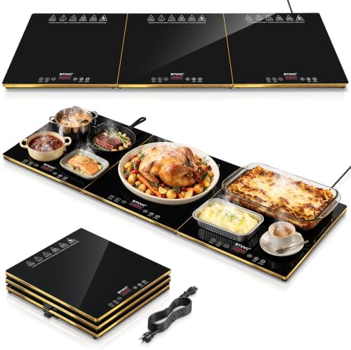 Electric Warming Trays For Buffets Party,3-in-1 Modular Food Warmers For Parties Buffet with Independent Temp Control,36'' x 16" Black & Gold Glass Warming Mat For Food Gatherings,Catering by BTUVC%C2%AE