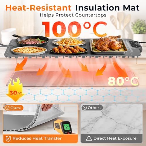 Warming Mat for Food， Extra Large 26"x15", 7 Heat Levels, 8 Hour Timer - Image 3