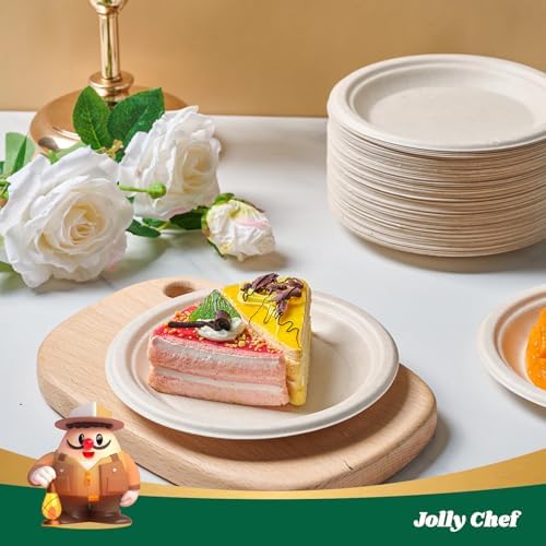 JOLLY CHEF Small Dessert Paper Plates 6 Inch 200 Pack Compostable Nature - Image 6