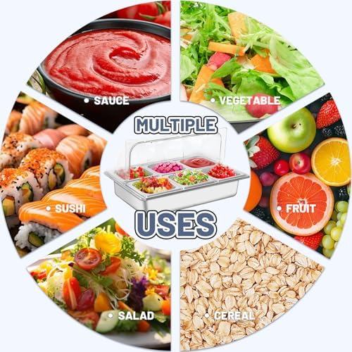 Ice Food Serving Display Tray with 6 Pan, Stainless Steel Salad Bar Buffet Station for Home, Pizza Topping Station, Ice Tray for Food Buffet, Cold Food Buffet Server for Party Home Hotel Kitchen - Image 6