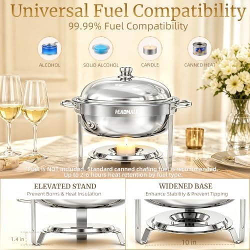 HEADMALL Chafing Dishes for Buffet 4 Pack, 6QT Gold Food Warmers for Parties Buffet Servers, Warming Trays for Wedding, Birthday Party or Holiday Celebration (4, Silver) - Image 6