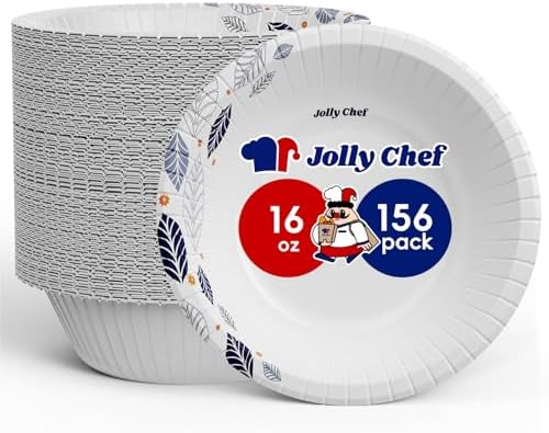 JOLLY CHEF 156 Count Paper Bowls 16 oz with Leaf Floral Print by JOLLYCHEF
