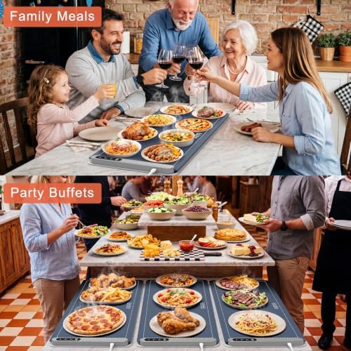 FYY Extra Large Warming Mat for Food with Heat Resistant Pad, Prevent Countertop Cracks, Keep Meal Warm, Rapid and Full Surface Heating, 6 Temp Settings, 6H Timer, Rollable Portable Food Warmer, Blue - Image 6