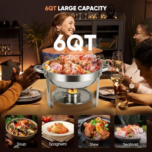 Chafing Dishes for Buffet, 2 Pack 6QT Stainless Steel Chafing Dish Buffet Set with Lids, Food Warmers for Parties Buffet, Buffet Servers and Warmers for Home, Christmas Gatherings, Catering Events - Image 5