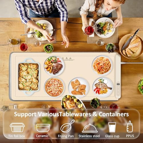 Warming Mat for Food,36"x16" Large Food Warmer Mats Beige Pad - Image 7