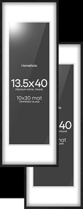 Homeforia 13.5x40 Black Wood Picture Frame, High End Oak 13.5x40 Panoramic Poster Frames with Mat 10x30 Art, 13.5 x 40 Wooden Frame Matted to 10 x 30, 40x13.5 Frame, Tempered Glass, Wall Kit, Set of 2