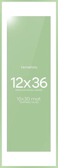 Homeforia 12x36 Sage Green Picture Frame, High End Metal 12by36 Poster Frames with Mat 10x30 Photo, 12 x 36 Green Frame Matted to 10 x 30 Art, 36x12 Panoramic Frame, Tempered Glass, Wall Kit, Set of 1