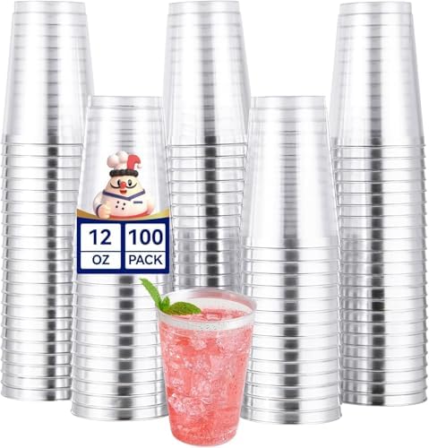 JOLLY CHEF 12 oz Plastic Cups, Silver Rimmed Plastic Tumblers 100 Pack by JOLLYCHEF