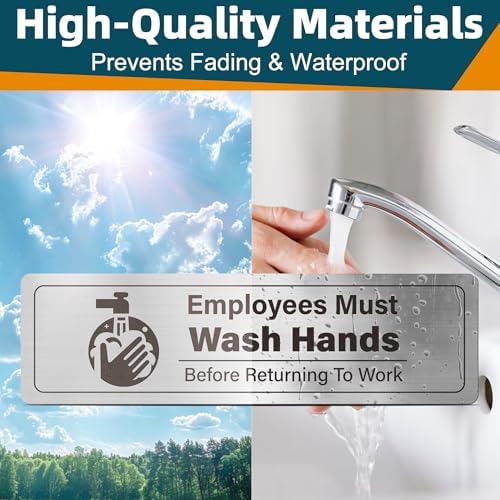 4 Pack Employees Must Wash Hands Sign-Wash Your Hands Sign Bathroom Decor,Handwashing Signs for Restaurant Commercial Kitchen Self-Adhesive, Brushed Aluminum，Square Icon - Image 5