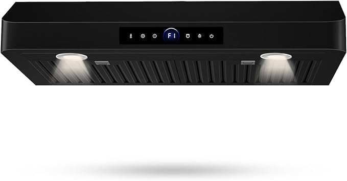 30 Inch Under Cabinet Range Hood,1200CFM Vent Hood with Powerful Suction,4-Speed Exhaust Fan,Stainless Steel Ducted Kitchen Hood Extractor with Led Lights,Smart Touch Panel,15S-E30BK
