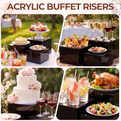SiliFine 3 Pcs Acrylic Buffet Risers with Price Signs and Markers, Black - Image 6