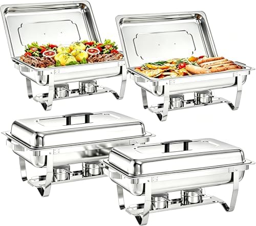 Chafing Dishes for Buffet, 4 Pack 9 Quart Stainless Steel Chafer Set by MRIISEL