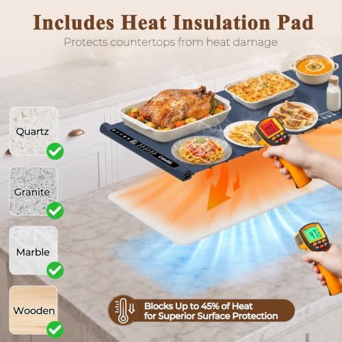 Warming Mat for Food,Electric Warming Tray with Heat-Resistant Pad-XXL Navy - Image 3