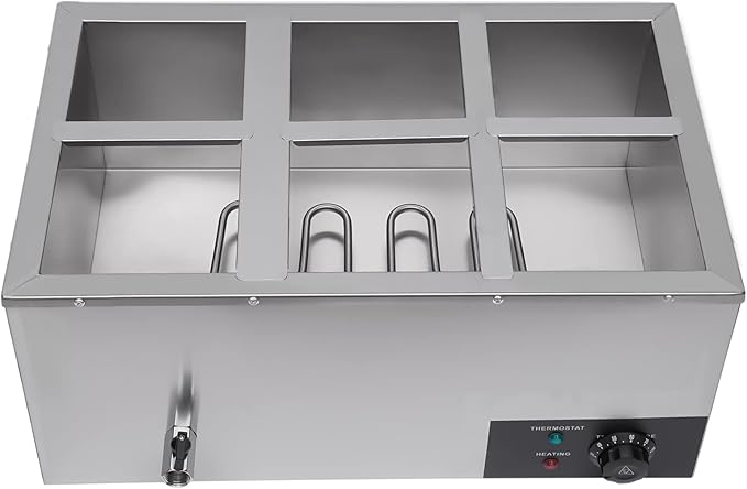 Commercial Bain Marie Food Warmer, 600W 6-Pan Electric Bain Marie Buffet Countertop Food Warmer, 19Qt Portable Steam Table Buffet Warmer 86-185℉ Temp Range for Catering, Restaurant, Hotel