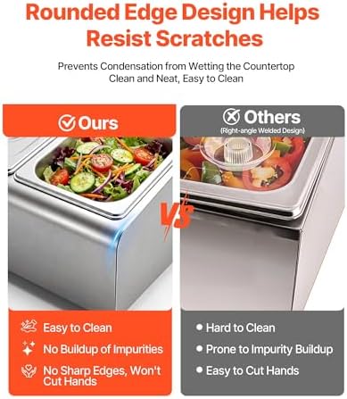 VEVOR Countertop Food Serving Display Container, Stainless Steel Food Salad Server Tray, Buffet Condiment Dispenser, Ice Cooled Rack with Separate Lid, for Restaurant Hotel Kitchen Party (6x1/6 Pan) - Image 3