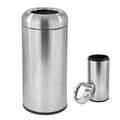 WICHEMI 16 Gallon Commercial Large Trash Can, Bullet Outdoor Trash Bin with Open Top Lid, Brushed Stainless Steel Garbage Can, Bright Silver
