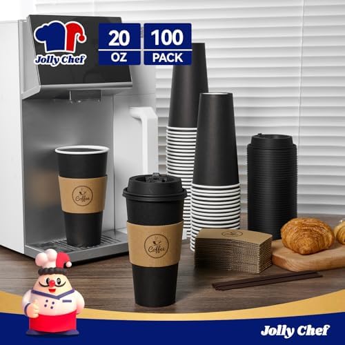 20 oz Black Paper Coffee Cups with Lids, Sleeves and Stirrers 100 Count - Image 4