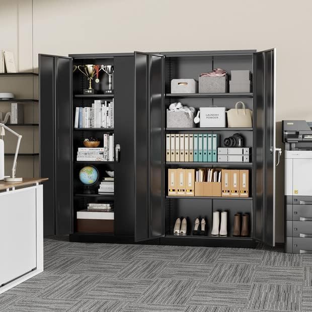 Greenvelly 72" H Metal Storage Cabinet, 36" W x 18" D Black Metal Cabinet with 2 Doors and 4 Adjustable Shelves,Locking Cabinets for Office, Home, Garage, School