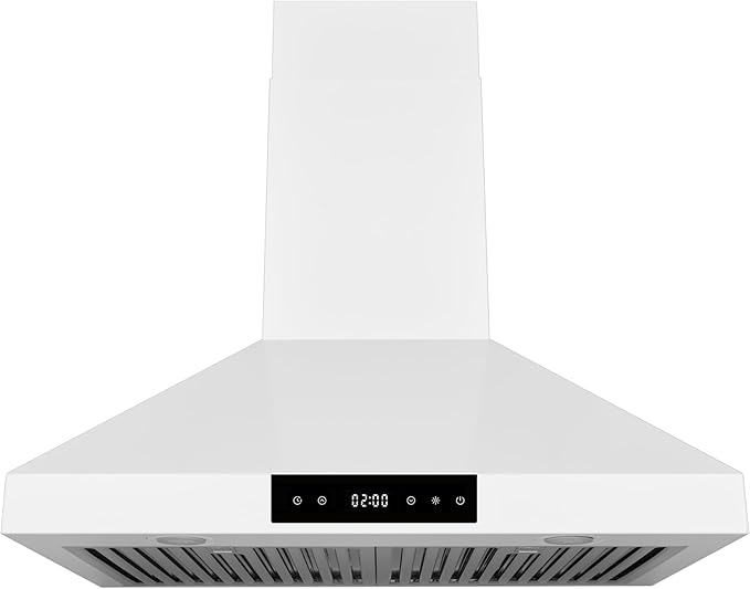 Hauslane Range Hood Wall Mount 30" Ducted or Ductless Kitchen Vent Hood Stainless Steel Stove Hood - 3 Speed, Touch Control, LED Lamps, Baffle Filters, Auto Shut-off, WM538 Matte White