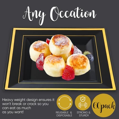 JOLLY CHEF 60 Pack Plastic Plates With Gold Rim 9.5 Inch Disposable Plates - Image 7