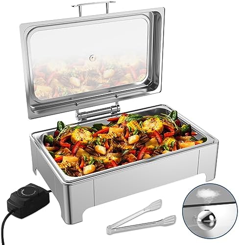 9QT Electric Chafing Dish, Full Size Buffet Warmer with Glass Lid by THXSUN