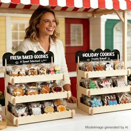 Cookie Display Stand for Vendors - Snack Organizer Countertop with Chalkboard, Tool-Free Easy Assembly, Natural Finish, Perfect for Bakeries, Markets, Events & Small Shops - Image 2