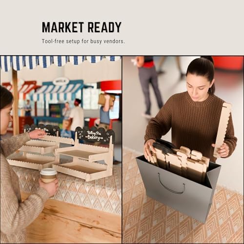 HOTCAN Wooden Cookie Display Stand with Chalkboard Sign for Bakers, Vendors, Craft Fairs | Pastry Display for Market Booths & Events | 2 Tiered Cookie Display for Muffins, Cakes, and Pastries(Natural) - Image 5