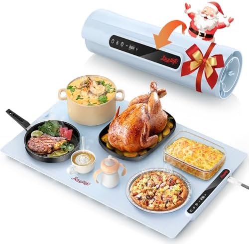 Laudlife Electric Warming Mat for Food, Roll-Up Silicone Heating Pad with 7 Adjustable Tempmaster Levels, Foldable Warming Tray for Countertop,Buffet Party, Kitchen & Home, Child Lock, Light Blue by WelcometoLaudlife