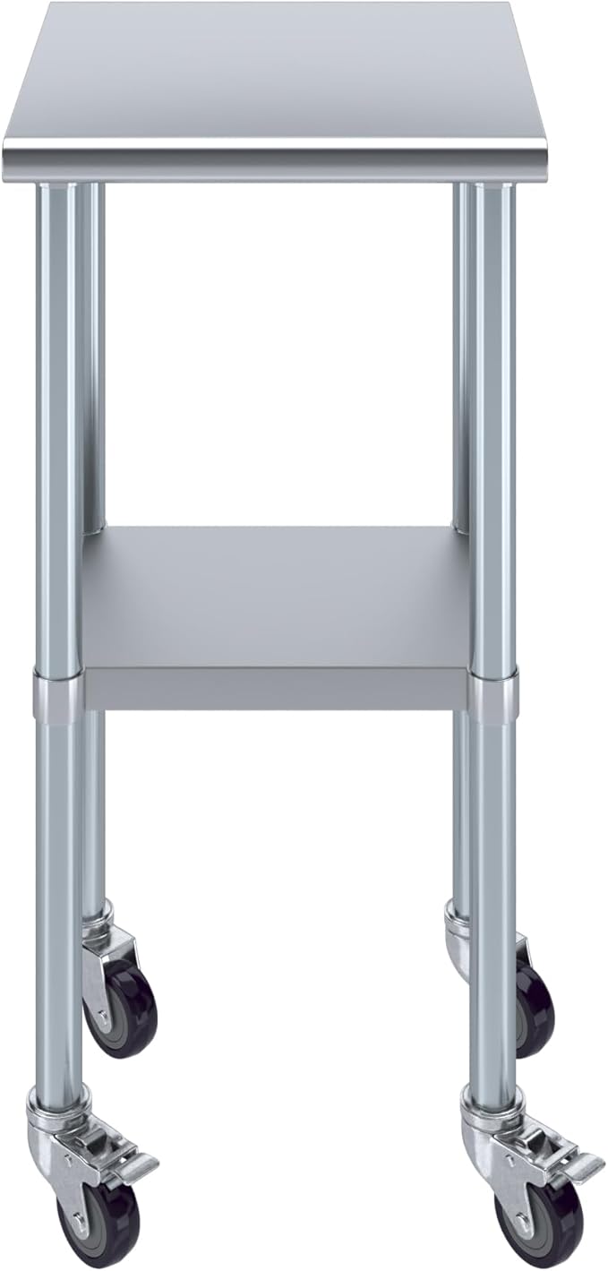 AmGood 18" Long x 18" Deep Stainless Steel Table with Casters