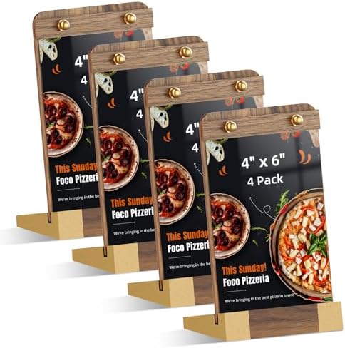 PPH-Sisy 4 Pack Acrylic Sign Holders 4x6 with Wood Base, Tabletop Display Sign Stand for Menu Flyer Poster, Clear Acrylic Paper Frame for Restaurant Coffee Shop Hotel Office Exhibition by PPH-SisyPurchaseNow