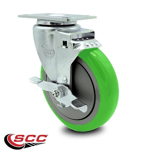 Service Caster Brand Replacement Caster for Uline Caster H-5540SWB - Swivel Top Plate Caster with 5 Inch Green Polyurethane Wheel and Top Lock Brake - Fits Carts, Dollies and Poly Box Trucks H-3840