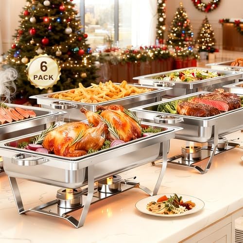 ALSO GO 6 Pack 9QT Chafing Dishes for Buffet with 4 Serving Tongs by ALSOGO