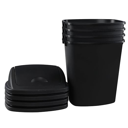 4-Pack Swing Top Wastebasket, Sleek Trash Can, 10 Gallon, Black Modern Garbage Bin for Kitchen, Bathroom, Garage and Workspace, Fits 10 Gal Liners