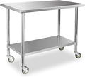 STABLEINK Stainless Steel Table with Wheels 24 x 48 Inches 4ft, NSF Commercial Prep & Workbench with Adjustable Undershelf, for Commercial Kitchen, Restaurant, Laundry, Hotel and Garage