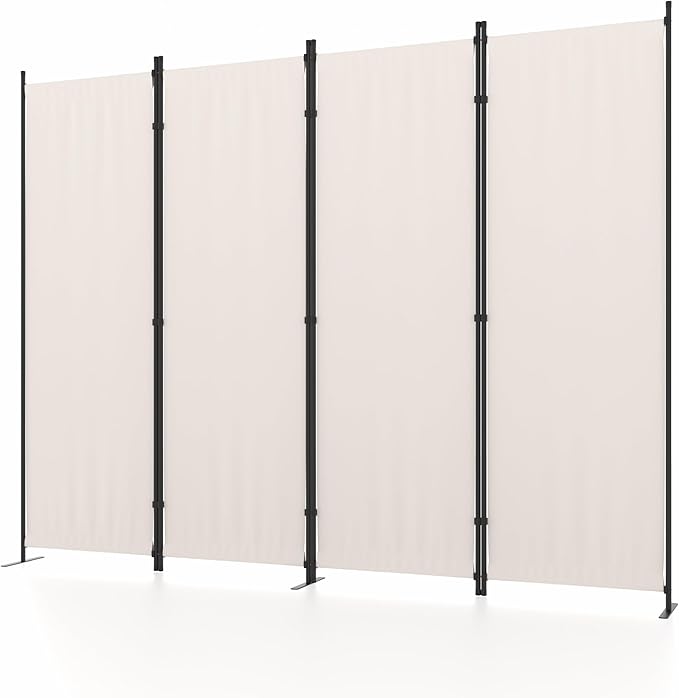Room Divider 4 Panel Partition Room Dividers & Folding Privacy Screens w/ 3 Metal Feet,88" W Portable Wall Doubles as a Dressing Screen Wall Divider for Office Bedroom Children's Room,White