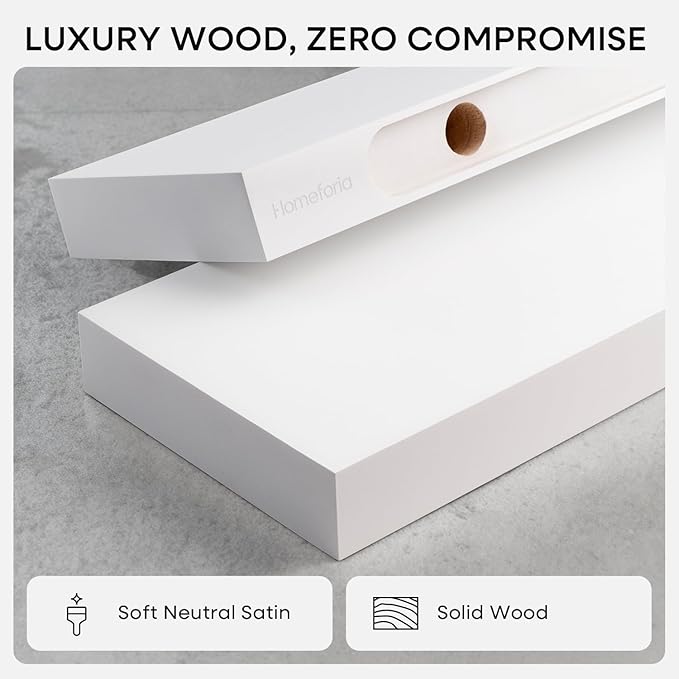 Homeforia White Floating Shelves 16 inch, High End Solid Real Wood 16inch Bathroom Floating Shelf for Wall Mounted, White Wooden 16 Floating Shelves, Heavy Duty Bracket, 16 X 6.5 X 1.75 inch, Set of 3