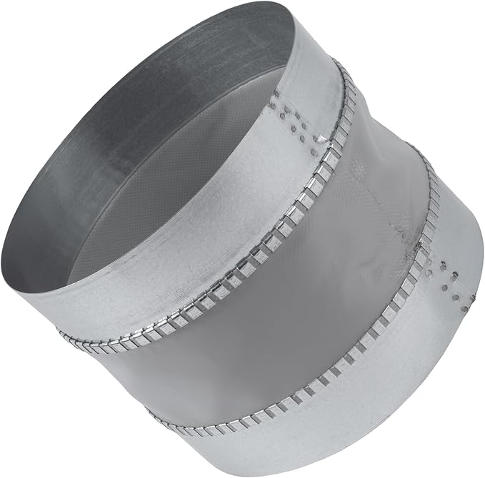 Vent Systems 8" Inch Flexible Vibration-Reducing Male Fit Duct Connector – Round Galvanized Steel Dryer Vent Hose Connector, Spiral Duct, Pipe Extender, HVAC Ventilation - Inline Duct Work Coupler
